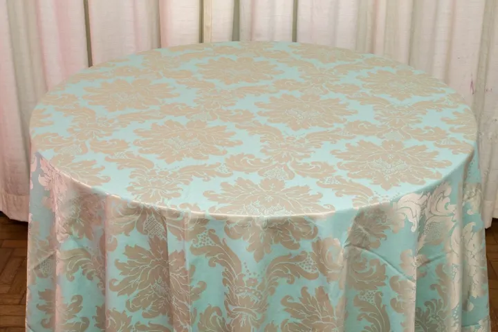 Toalha de mesa redonda em damasco verde-água